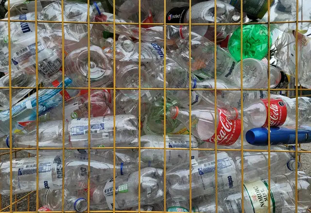 Plastic bottles sorted for recycling after a rubbish collection